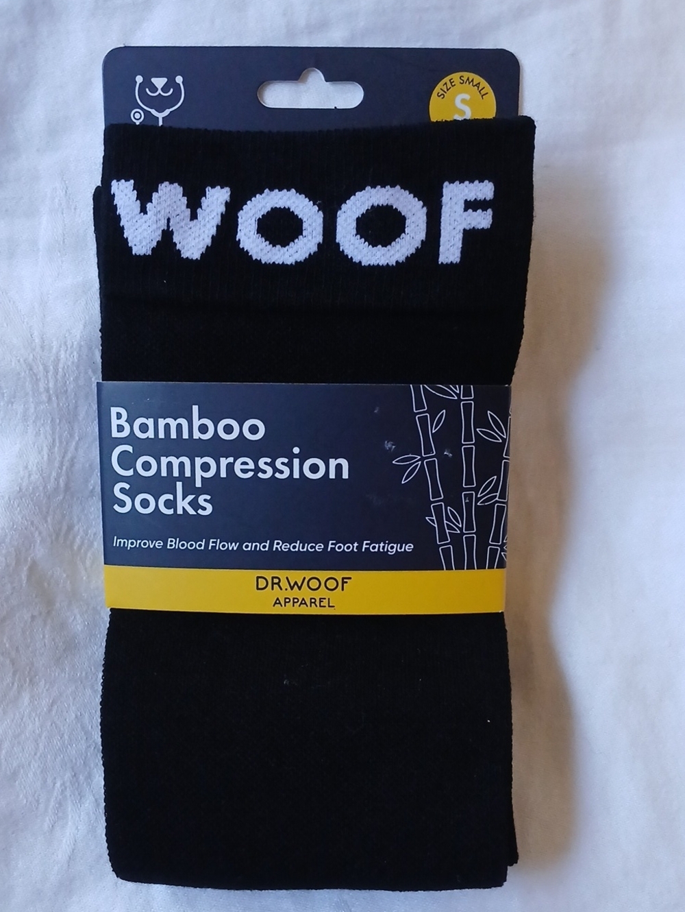 Dr. Woof Apparel Black Bamboo Compression Socks Wide Calf Size Small NWT